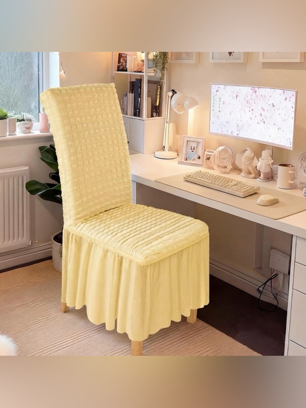 Seersucker Chair Slipcover with stretch - APRICOT